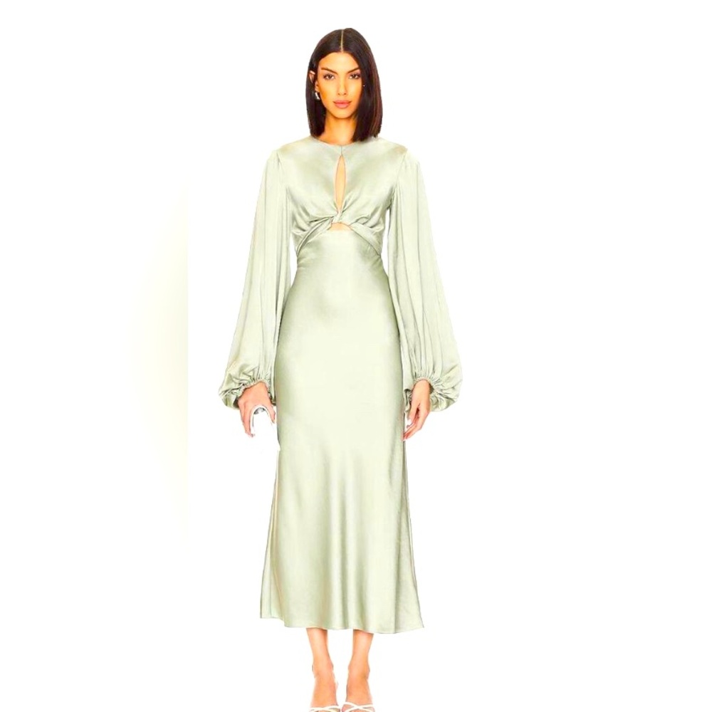 Significant Other Revolve Demi Backless Long Sleeve Column Gown in Sage Green 12
